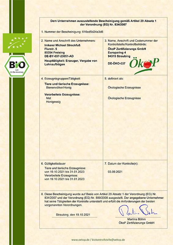Unser aktuell gültiges BIO-Zertifikat