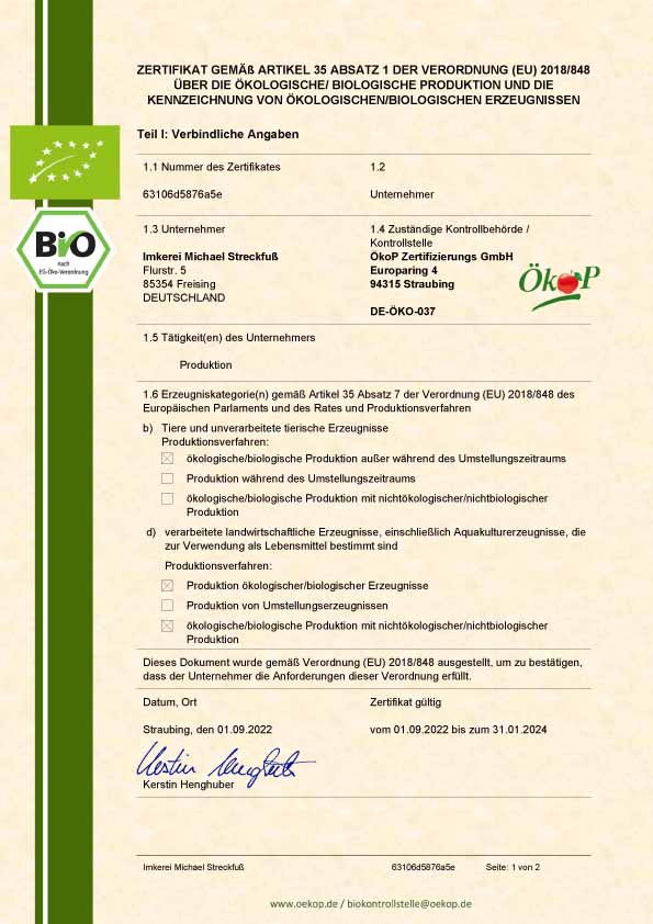Unser aktuell gültiges BIO-Zertifikat Seite 1
