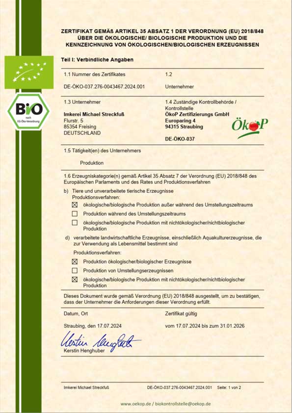 Unser aktuell gültiges BIO-Zertifikat Seite 1