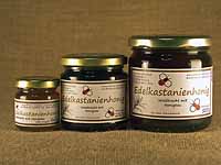 Sehr kräftiger,
 flüssiger und rotbrauner Edelkastanienhonig im 60g-,
 250g- und 500g-Glas